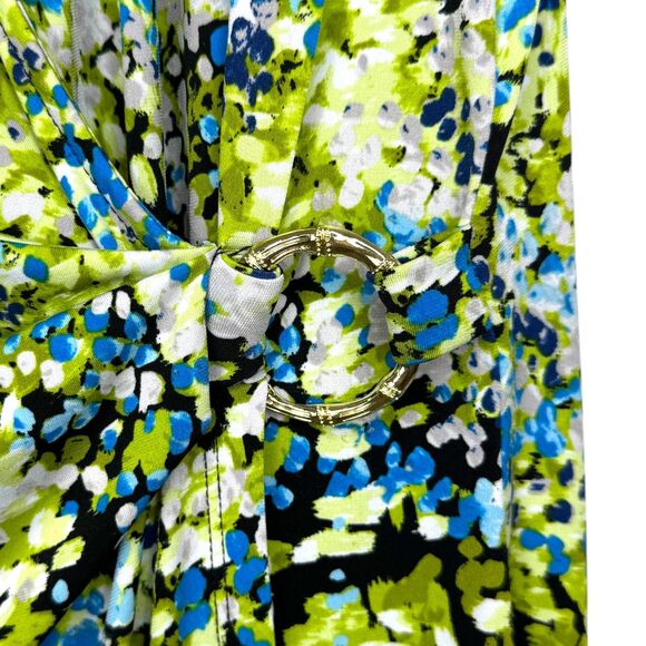 Kasper Green & blue abstract floral print faux wrap sleeveless dress Plus 20W - Picture 4 of 10